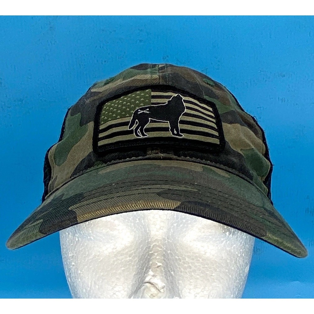Bison Union Co Wolf Flag Trucker Hat Woodland Camo Snapback Mesh Cap Preowned OS